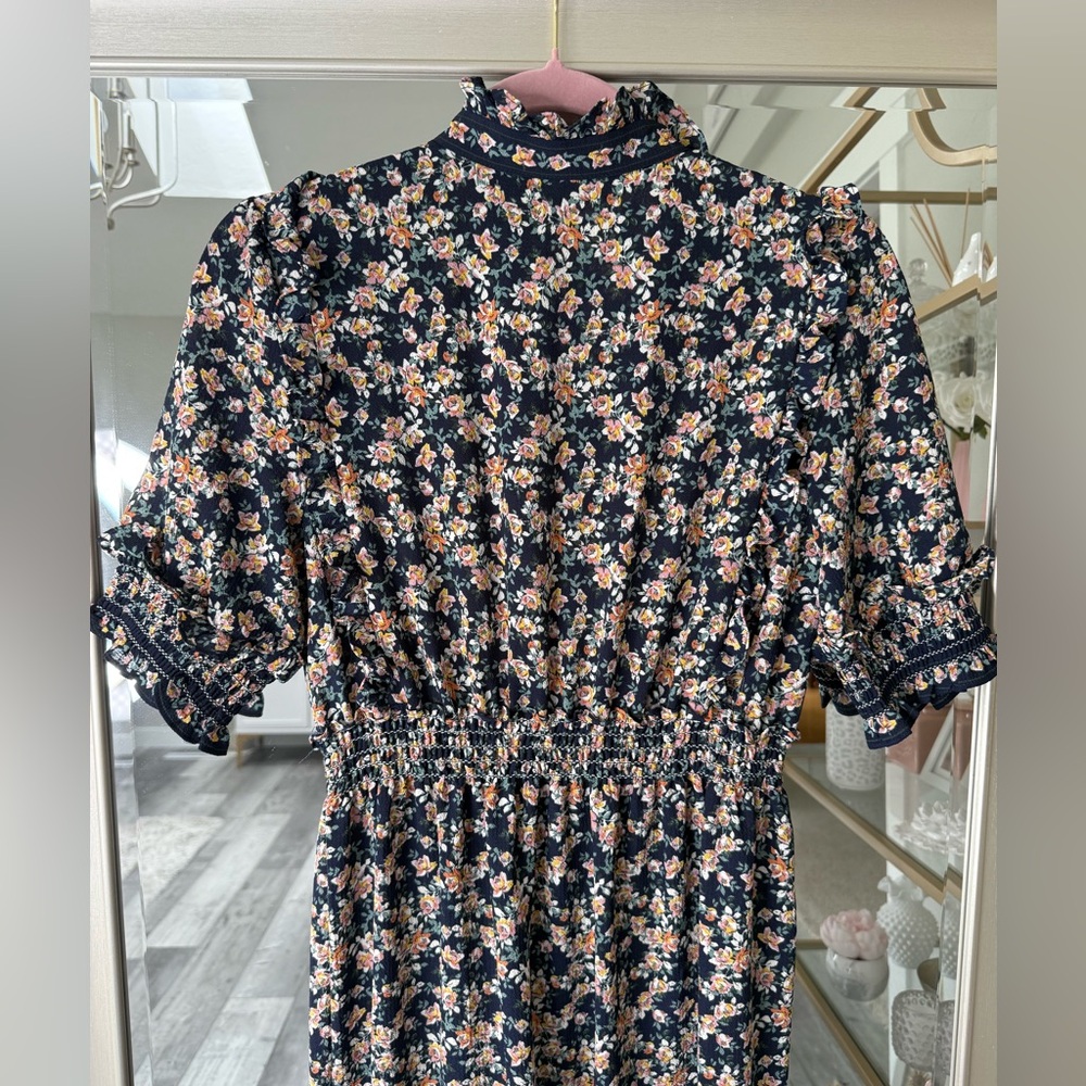 Max Studio Navy Floral Ruffle Maxi Dress | Size Small | Boho Cottagecore - Picture 8 of 8